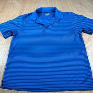 Champions Tour Polo Shirt Mens L Blue Black Striped Ribbed Golf Short Sleeve Top